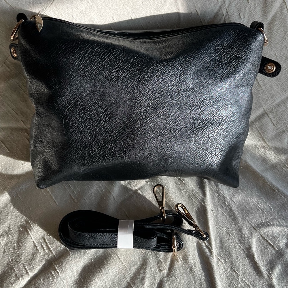 Frank Lyman Vintage Black Leather Shoulder Bag, NWOT
